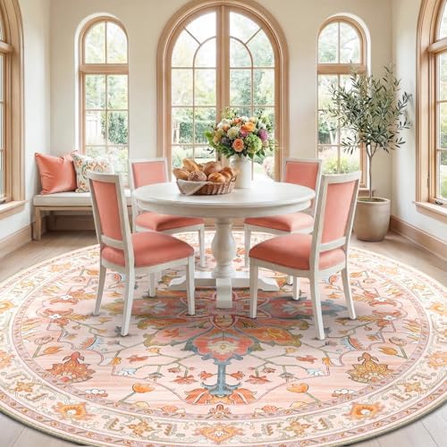 RELEANY Washable Area Rug, Round 10ft, Pink/Light Pink/Colorful - Image 3