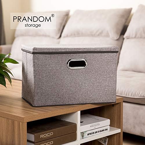 PRANDOM Large Foldable Storage Bin with Lid [1-Pack] Linen Fabric Decorative Storage Box Organizer Containers Basket Cube with Handles Divider for Bedroom Closet Office Living Room (17.7x11.8x11.8) - Image 2