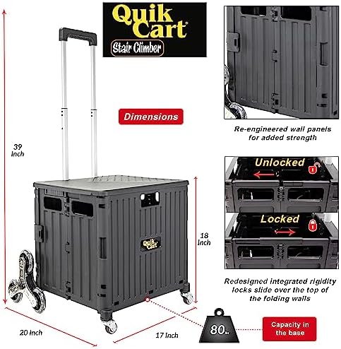 dbest Products Quik Cart Stair Climber Collapsible Rolling Crate - Black - Image 3