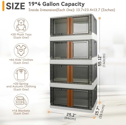 Storage Boxes, Extra Large Cabinet with Lids, 19 Gallon(72L) Capacity (Each One), 4 Packs, Useful Box with Door and Buckles, Foldable, Transparent, Excellent Home Organizers - Image 2