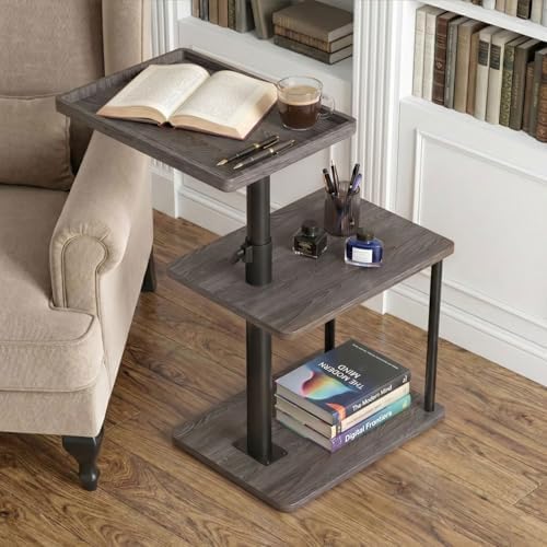 Faesun C Table End Table Adjustable Height, 360°Swivel TV Tray Table for Small Spaces, Small Nightstand for Living Room, Bedroom, Gray - Image 2