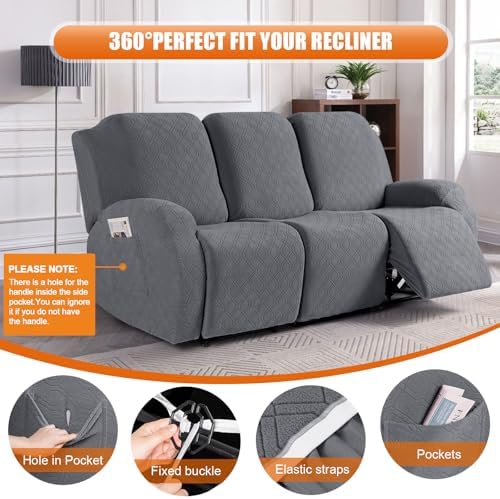 VANSOFY Stretch Recliner Couch Cover, Slipcover, Dark Gray, 3 Seater - Image 5