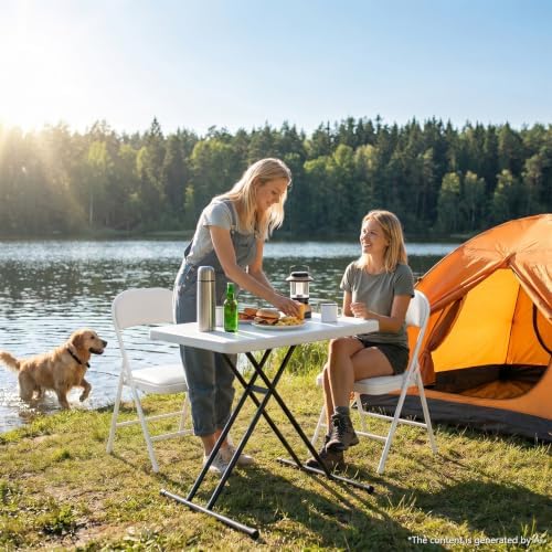 Folding Table 30 Inch -4pack, Small Desk Adjustable Height TV Tray for Laptop, Couch, Camping - Heavy Duty Utility Foldable Table for Small Spaces, No Assembly Required, White - Image 4