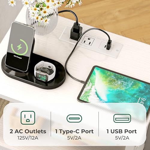 Huuger Nightstand with Charging Station, Side Table with Fabric Drawers - Image 4