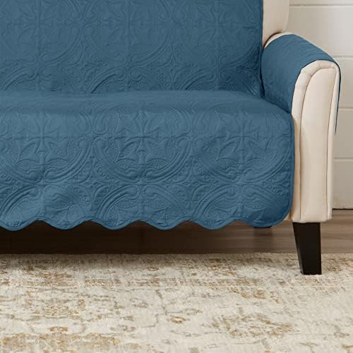 Great Bay Home Reversible Chair Cover - Washable Slipcover Furniture Protector with Elastic Straps - Perfect for Kids & Pets - Quilted & Stitched Detail (Smoke Blue/Ivory) - Image 6