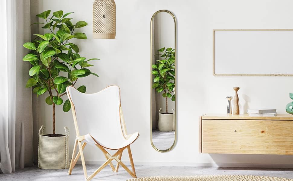 OUSHUAI Gold Full Length Oval Mirror,Narrow Capsule Long Mirrors with Metal Frame for Entryway,Hallway,Living Room 44"X8" (1pc) - Image 7