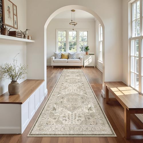 Madane Hallway Runner Rug 2'6''x10' Kitchen Runners Vintage, Ivory/Brown by Madane