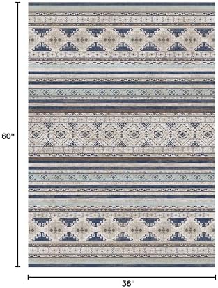 RUGSURE Washable Area Rugs 3' x 5 ' - 1/6 Thick - Moroccan-Inspired -Stain & Water Resistant Non-Slip - Resistant Rug for Living Room, Bedroom, Nursery, Pet & Child Friendly (Blue and Brown) - Image 2
