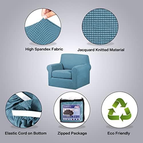 H.VERSAILTEX 2-Pieces Armchair Cover Chair Slipcovers with Arms Furniture Protector Cover Fit Armchair Width Up to 47 Inch, Jacquard Spandex Couch Covers Armchair Slipcover - Storm Blue, Chair - Image 4
