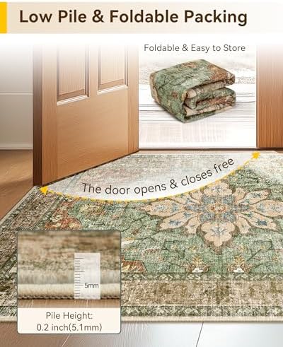 RELEANY Washable Area Rug, Runner 2'x7', Brick/Brown/Green - Image 4