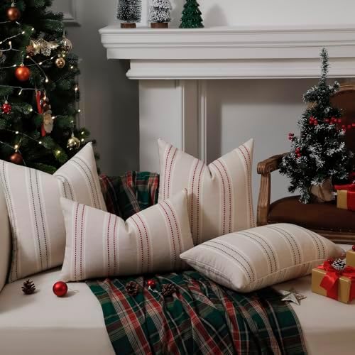 Hckot Sage Green Throw Pillow Covers 16x16 Set of 2 Striped Pillow Covers Christmas Decorative Pillows Square Cushion Covers for Sofa Couch Bed Living Room Farmhouse Decor, Green - Image 3
