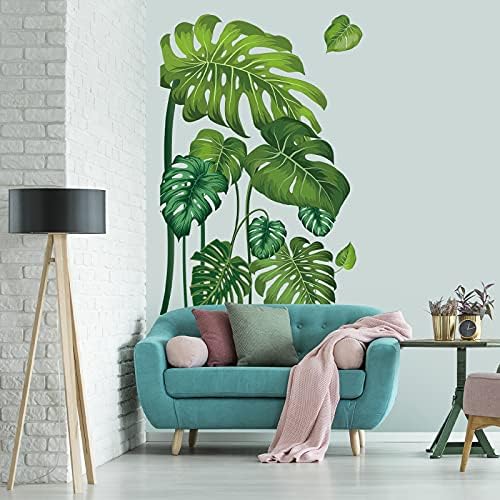 Large Green Tropical Jungle Leaves Wall Decals Palm Tree Leaf Plants Wall Stickers DIY Peel and Stick Removable Monstera murals Leaf Window Stickers for Kids Bedroom Nursery Living Room Decoration - Image 2