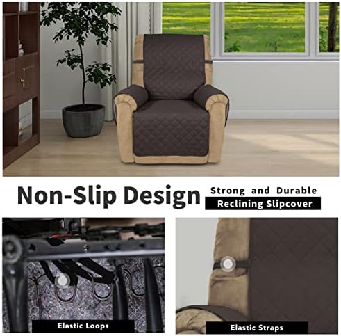 Easy-Going Recliner Chair Slipcover Reversible Sofa Cover Water Resistant Couch Cover Furniture Protector with Elastic Straps for Pets Dog (Recliner 22 inch, Chocolate/Beige) - Image 3