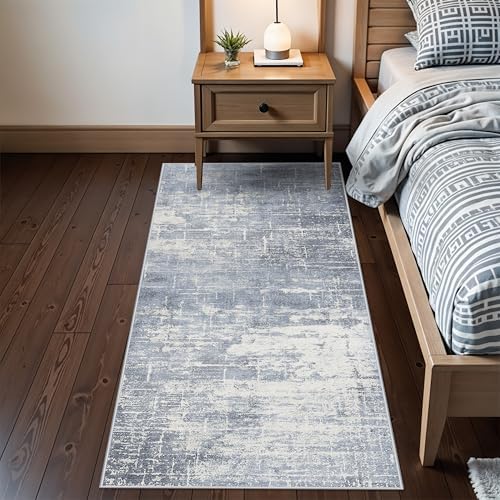 2x6 Non-Slip Entryway Area Rugs: Washable Stain Resistant Kitchen Carpet Low Pile Printed Doormat Soft Nursery Runner Vintage Abstract Floor Mat for Hardwood Bedroom Home Decor for Family(2x6,Blue) - Image 2