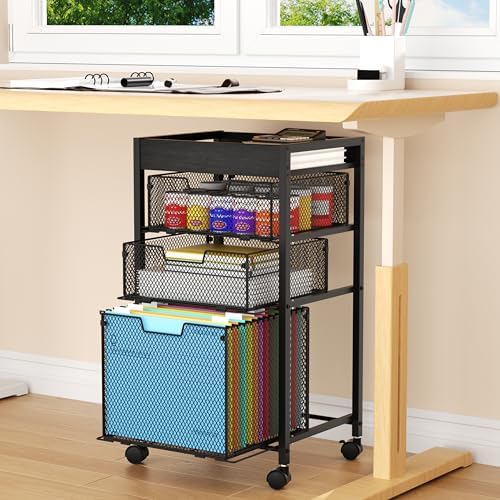 SWTYMIKI Rolling File Cart with Drawers - 4 Tier Under Desk Storage Craft Rolling Organizer Cart - Office Storage &Organization, Mobile Metal Filing Cabinet for Office and Home Black - Image 2