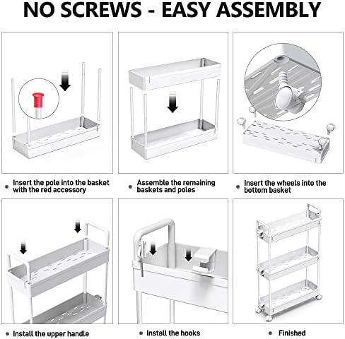 SOLEJAZZ Slim Rolling Storage Cart Skinny Bathroom Organizer, 3 Tier, White - Image 7