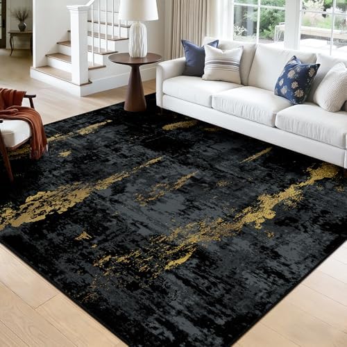 RELEANY Washable Square 9'x9' Area Rug for Living Room Black Gold by RELEANY