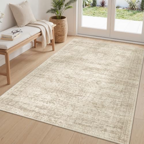 Soalmost 3x5 Rugs Non-Slip, Small Washable Kitchen Entryway Area Rug Beige by Soalmost