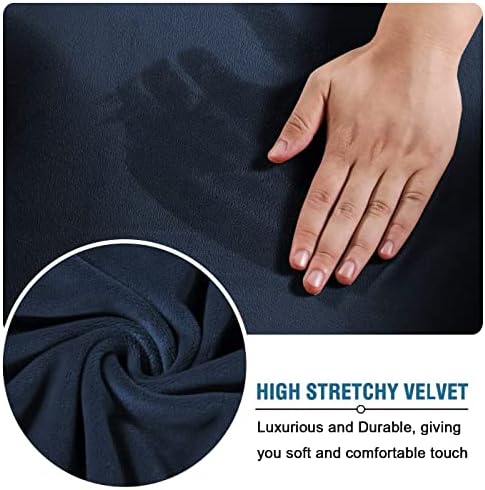 H.VERSAILTEX Modern Velvet Plush 4 Piece High Stretch Sofa Slipcover Sofa Cover Furniture Protector Form Fit Luxury Thick Velvet Sofa Cover for 3 Cushion Couch Width Up to 90 Inch (Sofa,Navy) - Image 5