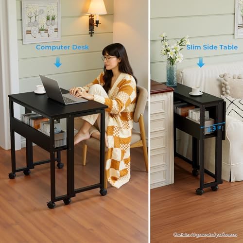 GreenForest Folding Desk with Wheels, 24.8" Rolling Table for Small Spaces - Image 6