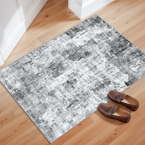 2x3 Washable Non-Slip Area Rug - Soft Low Pile Throw Rug for Kitchen Entryway Bedroom - Modern Indoor Door Mat with Rubber Backing (Grey, 2x3) - Image 4