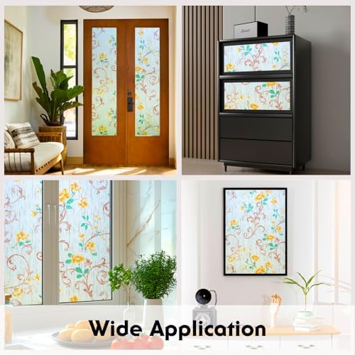 Volcanics Stained Glass Window Film, Frosted Glass Window Privacy Film, Decorative Window Clings, Floral Design Static Cling Sun Blocking Tint for Bathroom, 17.5 x 78.7 Inch - Image 6