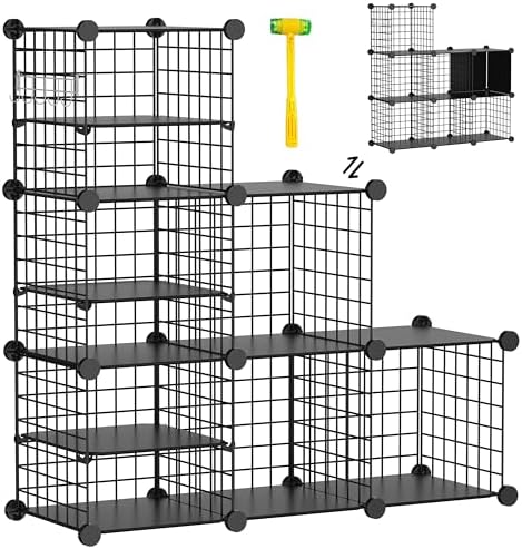Wire Cube Storage Organizer, 6 Cubes Converted into 7 Cubes, Sturdy Metal Grids Storage Shelf Closet Shelving Units and Storage, Shelves for Bedroom LIvingroom Office by Kiivoena
