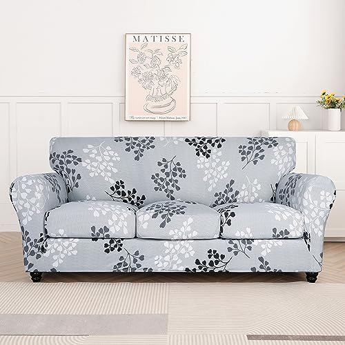 SearchI Stretch Sofa Cover Printed Couch Cover, Floral Pattern 4 Pieces Sofa Slipcover with 3 Separate Cushion Cover, Washable Furniture Protector for Living Room(Sofa, Leaf Pattern) - Image 5