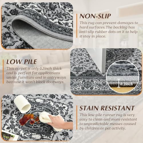 Hanples 4x6 Area Rugs for Living Room, Washable Rug Vintage Floral, Gray - Image 5