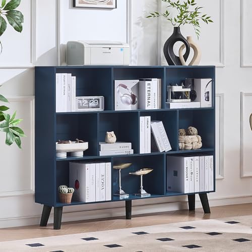 LEYAOYAO 10 Cube Bookshelf,Mid-Century Modern Bookcase with Legs,Dark Blue by LEYAOYAO-Findtheshiningpointofyourideallife%EF%BC%81