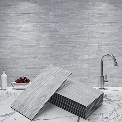 Art3d 102-Pack Peel and Stick Backsplash on Subway Tile, White-Washed Wood by Art3d