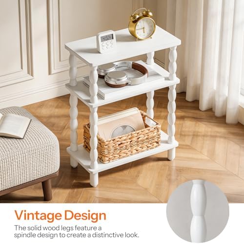 HOOBRO Narrow Side Table, Skinny End Table with Storage, Solid Wood Legs, 3-Tier Bedside Table Nightstand for Small Space, Living Room, Bedroom, Sofa Couch, White WT462BZ01 - Image 5