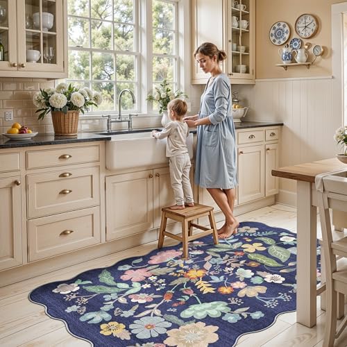 4x6 Living Room Area Rugs: Washable Boho Bedside Rug Non-Slip Floral Small Low Pile Carpet for Kitchen Bedroom Non-Shedding Floor Mat for Kids Room Office Durable Mat for High traffic Area(4x6，Purple) - Image 5