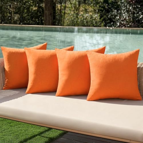 MIULEE Pack of 4 Decorative Outdoor Throw Pillow Covers Linen Waterproof Pillow Covers Summer Farmhouse Cushion Cases for Patio Garden Tent Balcony Couch Sofa 18x18 Inch Bright Orange by MIULEE