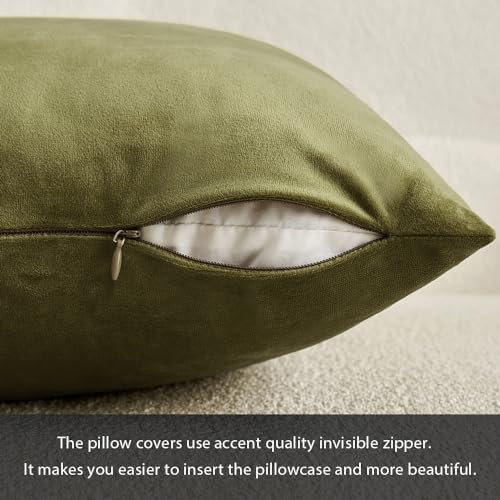 MIULEEVelvet Soft Euro Throw Pillow Covers 24x24 Inch Light Olive Green - Image 6