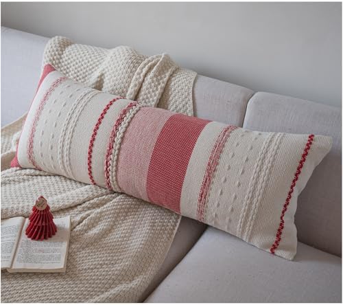 Christmas Lumbar Pillow Covers 14x36 Inch Long, Red Textured Boho Christmas Decoration Pillow Cases for Farmhouse Home Decor, Accent Cushion Cover for Sofa, Bed, Living Room, Bedroom, Pack of 1 by Cethom