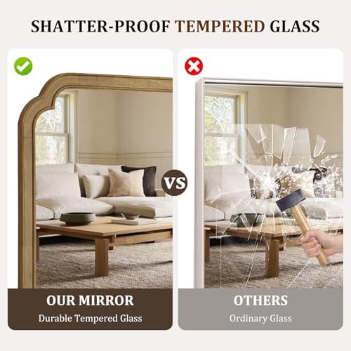 WallBeyond 30" x 48" Wood Bathroom Mirror for Wall Mounted, Rustic Rounded Corner Vanity Mirror for Entryway, Living Room or Bedroom Home Decorative [30" x 48" Natural Color] - Image 6