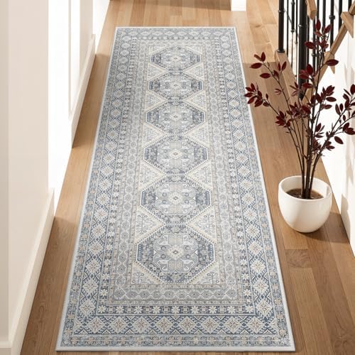 Ksrau 3x8 Runner Rug Washable Vintage: Non Slip Kitchen Runners Blue - Image 4