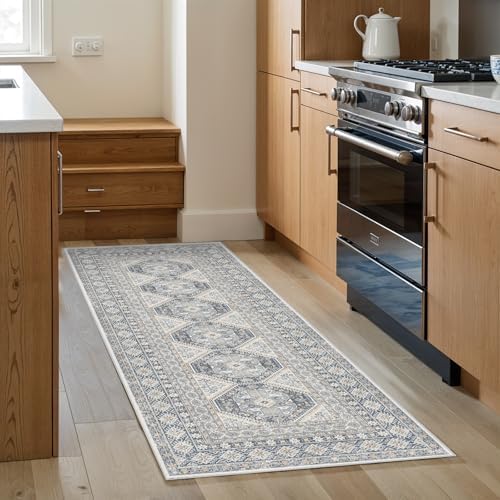Ksrau 2x5 Runner Rug Washable Vintage: Non Slip Long Kitchen Runners Blue by Ksrau