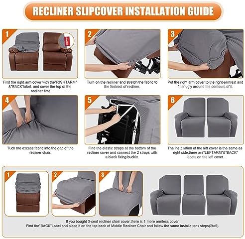 VANSOFY Stretch Recliner Couch Cover, Slipcover, Light Gray, 3 Seater - Image 6