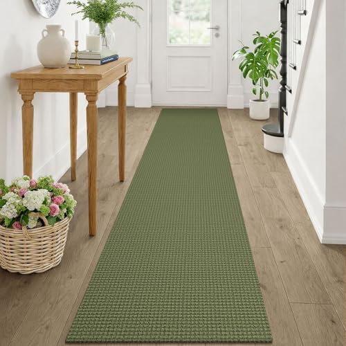 KOZYFLY Runners Rugs for Hallway 2x10, Washable Runner Rug, Woven Non Slip Kitchen Runner, Braided Entryway Rug, Floor Carpet for Entry, Aisle, Hall, Olive Green/Earthy Green by KOZYFLY