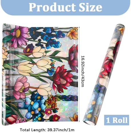 GORGECRAFT 39.4x17 Inch Wildflower Rainbow Window Privacy Film - UV Protection, Static Cling, Non-Adhesive, Reusable - Image 2