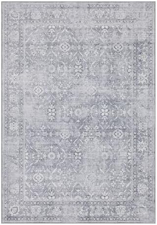 ReaLife Rugs Machine Washable Area Rug Runner - Living Room Bedroom Bathroom Kitchen Entryway Office - Padded Low Pile Stain Resistant Premium - Boho Farmhouse Vintage - Noor - Silver Ivory 3' x 5' - Image 3