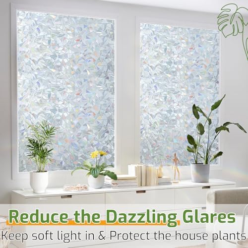 LUTE Rainbow Window Privacy Film, 3D Decorative Stained Glass Cling, Silver - Image 4