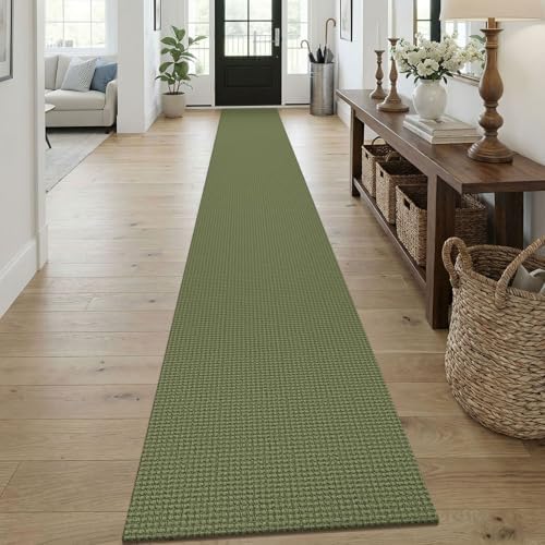 KOZYFLY Braided 2x18 Runners Rugs for Hallway, Extra Long Washable Runner Rug, Woven Non Slip Kitchen Runner, Cotton Entryway Rug, Floor Carpet for Entry, Aisle, Hall, Olive Green/Earthy Green by KOZYFLY