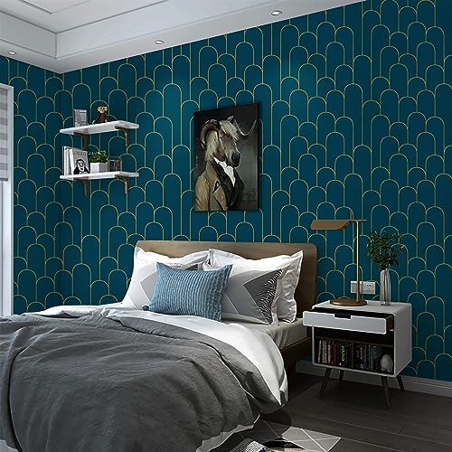 Yasinet Peel and Stick Wallpaper Stripe Removable Blue Contact Paper Blue/Gold Geometric Self Adhesive Decorative for Wall Countertop Cabinet Furniture Vinyl Film 17.3''x393.7'' - Image 6