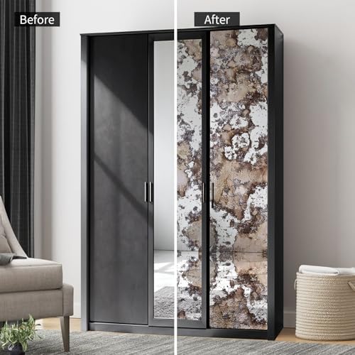 LiveInUrban Vintage Foxed Silver Rusts Antique Chrome Reflective Style Wallpaper, Grunge Peel and Stick Contact Paper for Wall Furniture Vanity Dresser Home Decor, 22.83"x78.74" - Image 3