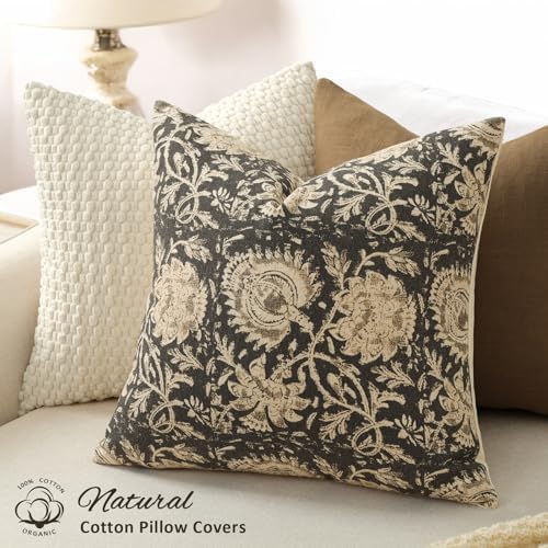 Vintage Floral Print Throw Pillow Covers 12x20 Set of 2 Neutral Modern Farmhouse Pillow Cases Accent Decorative Cushion Covers Boho Home Decor for Couch Sofa Chair Bed Living Room, Black - Image 2