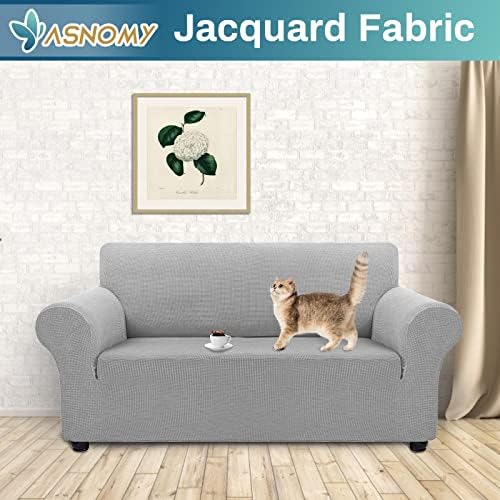 Asnomy Stretch Couch Covers Washable, loveseat Cover Slipcovers,Silver - Image 2