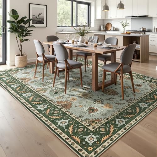 Hanples 5x7 Area Rugs for Living Room, Washable Rug Vintage Floral, Green - Image 4